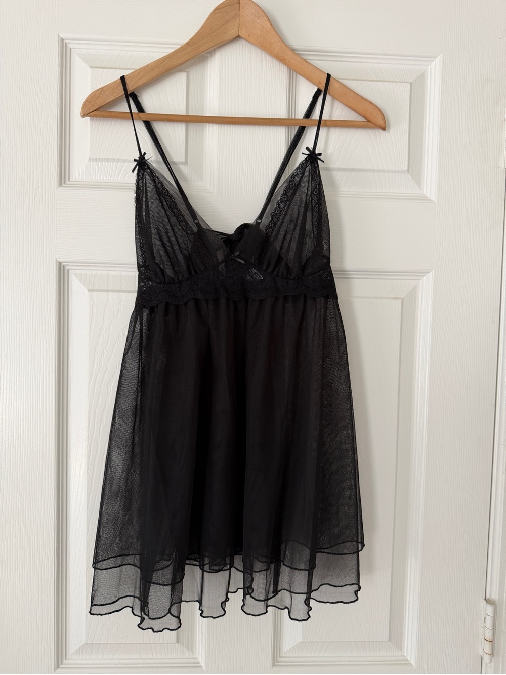 Vintage Cinema Etoile Bows Sheer Lace Babydoll Whimsigoth Babydoll  Sexy Black L